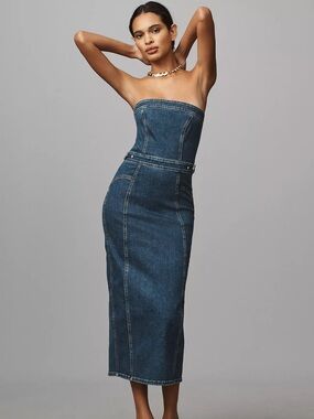 Good American Denim Midi Strapless Dress NWT
